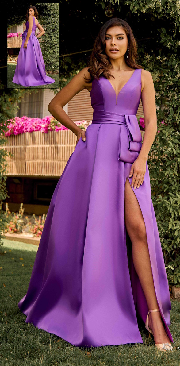 Vestido mikado con lazada y escote V