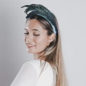 Diadema Zarina azul con plumas
